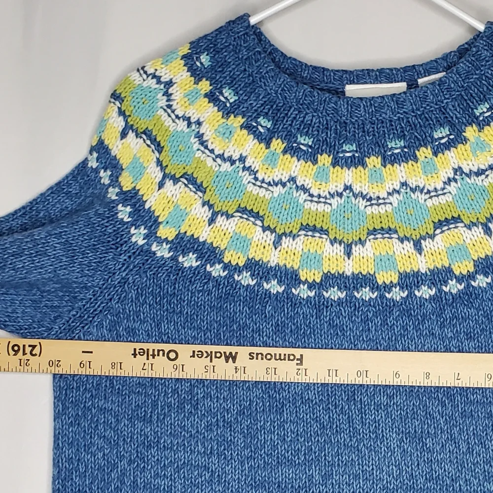 Liz‎ Claiborne 80s Fair Isle Sweater Womens Medium Blue Floral Country Cottage